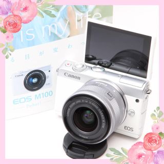 キヤノン(Canon)の【新品・未使用】Wi-Fi♡自撮り♡Canon EOS M100♡大人気ホワイト(ミラーレス一眼)