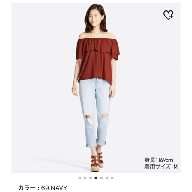 UNIQLO(ユニクロ)のユニクロ☆2WAYラッフルオフショルダーT☆ネイビー☆新品 レディースのトップス(カットソー(半袖/袖なし))の商品写真