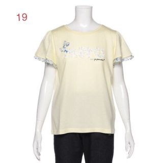 メゾピアノジュニア(mezzo piano junior)のポンポネット新品タグ付きリボンつきフリルロゴフレア袖Tシャツ160cm(Tシャツ/カットソー)