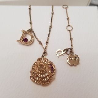 美品 ディオール バラ フラワー モチーフ シルバー金具 ネックレス アクセサリー 0262  Dior