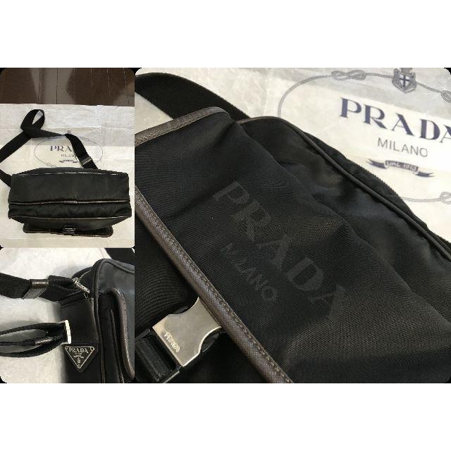 PRADA(プラダ)の●13万プラダ斜め掛けショルダーバッグ外ポケ2ロゴ大サフィアーノレザーコンビ良好 メンズのバッグ(ショルダーバッグ)の商品写真