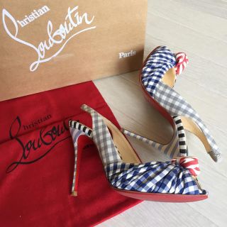 クリスチャンルブタン(Christian Louboutin)の美品 クリスチャンルブタン 36 ギンガムチェック サンダル ヒール(ハイヒール/パンプス)