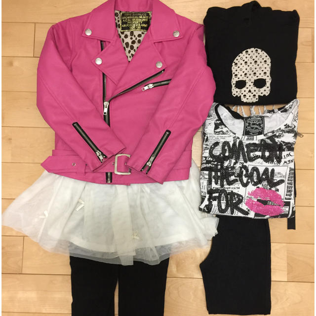 Rayalice(レイアリス)のRayalice ピンク革ジャンセット 130cm キッズ/ベビー/マタニティのキッズ服女の子用(90cm~)(Tシャツ/カットソー)の商品写真