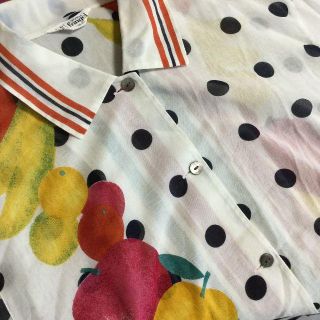 古着 ビンテージ アロハシャツ ドット フルーツ ラインカラー 白 ホワイト(シャツ/ブラウス(半袖/袖なし))