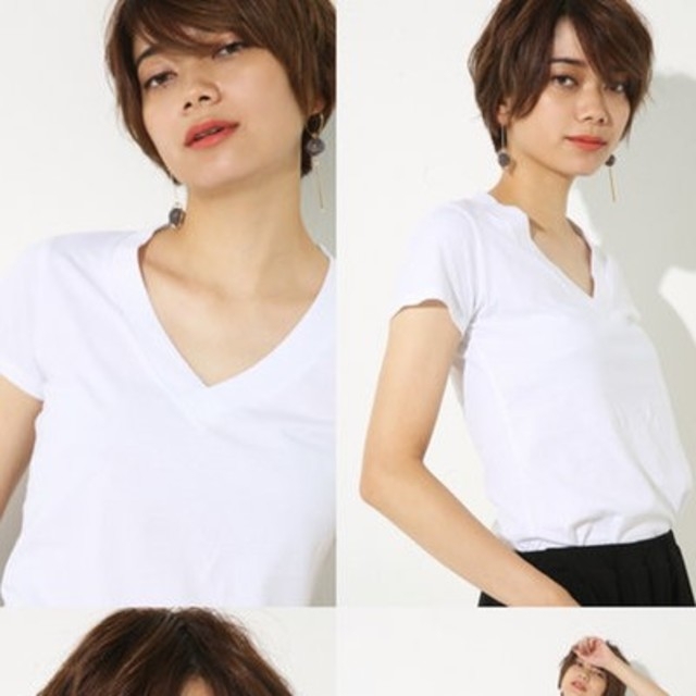 AZUL by moussy(アズールバイマウジー)のAZUL by moussy　オーガニックコットン半袖Vネックプルオーバー レディースのトップス(Tシャツ(半袖/袖なし))の商品写真