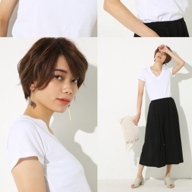 AZUL by moussy(アズールバイマウジー)のAZUL by moussy　オーガニックコットン半袖Vネックプルオーバー レディースのトップス(Tシャツ(半袖/袖なし))の商品写真