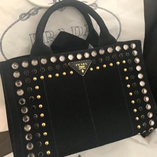 プラダ(PRADA)のPRADA♡ビジューカナパトート黒♡プラダ(トートバッグ)