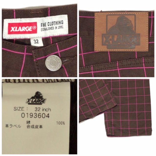 XLARGE(エクストララージ)のＸ-ＬＡＲＧＥ★格子柄チェック★Ｗ32★ウエスト約82cm★デニムデザイン メンズのパンツ(ワークパンツ/カーゴパンツ)の商品写真