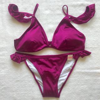 ヴィクトリアズシークレット(Victoria's Secret)の■新品■PINK(ピンク)シャインショルダーラッフルビキニセット XSorS(水着)