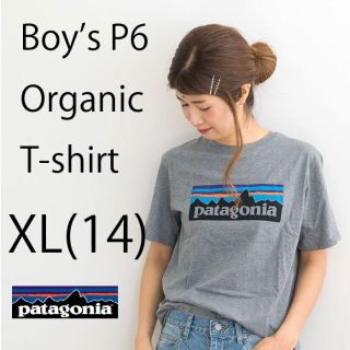 パタゴニア(patagonia)の新品 XL(14) パタゴニア ボーイズP6 ロゴ オーガニックTシャツ グレー(Tシャツ(半袖/袖なし))