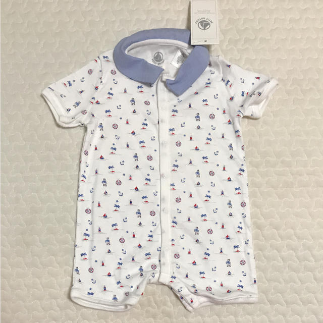 PETIT BATEAU(プチバトー)の◎6m67cm◎衿つきロンパース キッズ/ベビー/マタニティのベビー服(~85cm)(ロンパース)の商品写真