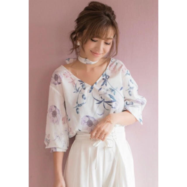 water flower ribbon choker shirt