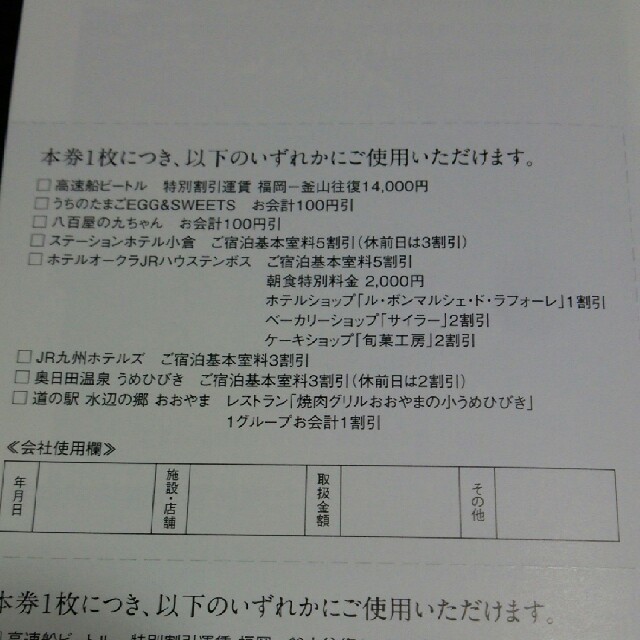 JR九州旅客鉄道 鉄道株主優待券(片道運賃5割引券) 4枚 チケットの乗車券/交通券(鉄道乗車券)の商品写真