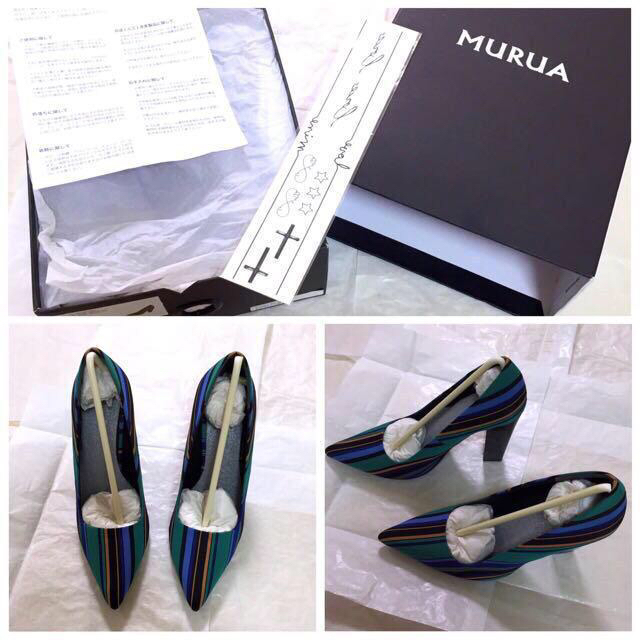 MURUA(ムルーア)のマルチストライプパンプス 2014未使用 レディースの靴/シューズ(ハイヒール/パンプス)の商品写真