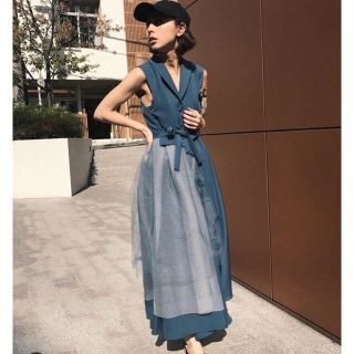 アメリヴィンテージ(Ameri VINTAGE)の TULLE DOCKING DRESS(ロングワンピース/マキシワンピース)