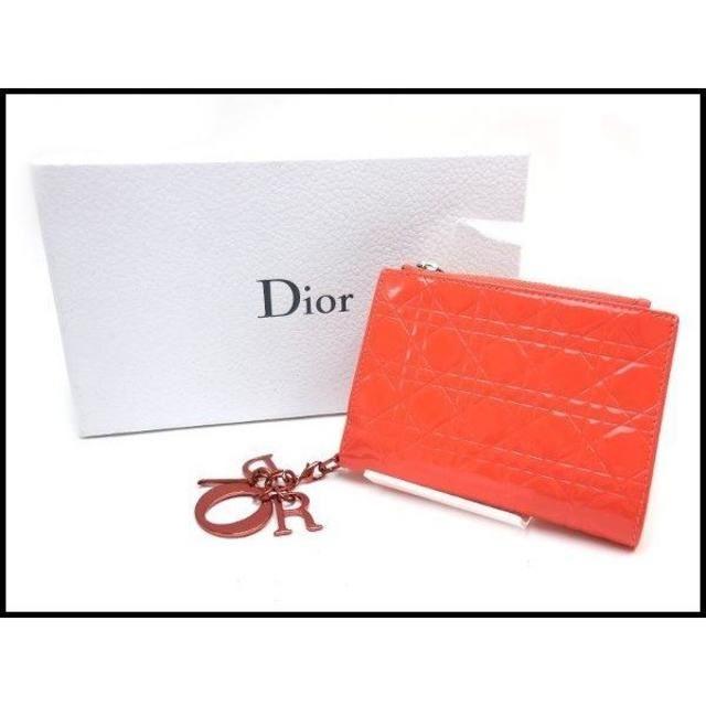 Dior ディオール カナージュ パテント コンパクト 折財布 美品ファッション小物