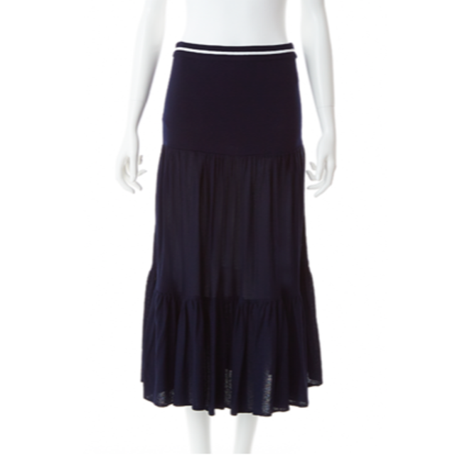ボーダーズアットバルコニー TIERED SKIRT ティアード スカート 紺-