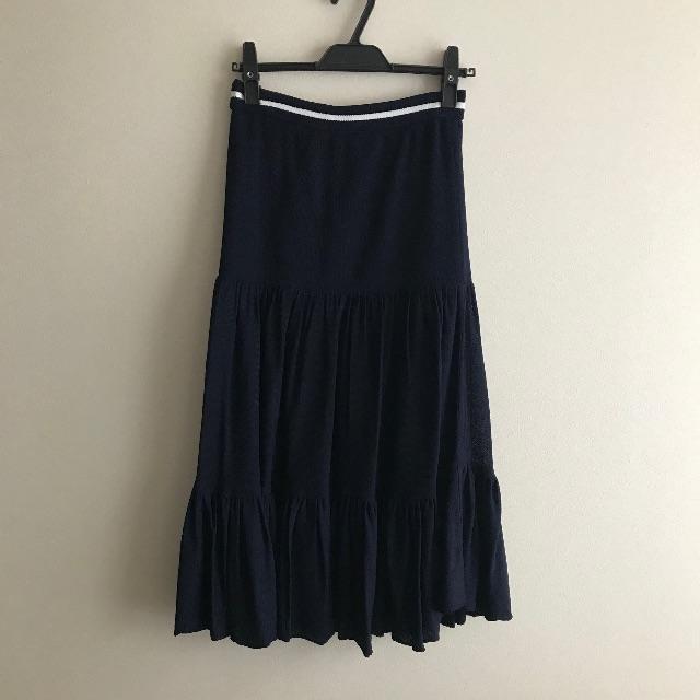 BARNEYS NEW YORK(バーニーズニューヨーク)のボーダーズアットバルコニー TIERED SKIRT ティアード スカート 紺 レディースのスカート(ひざ丈スカート)の商品写真