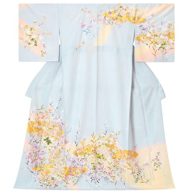 着物 訪問着 菊の花 水色 レディースの水着/浴衣(着物)の商品写真