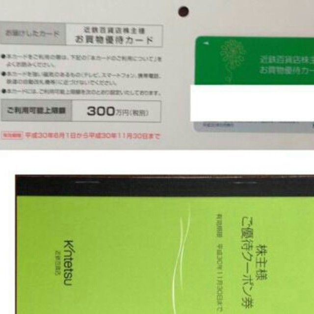 近鉄百貨店株主優待買物優待カード利用限度額300万＆クーポン券（男性名義）の通販 by yiwasa's shop｜ラクマ