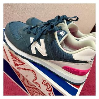 ニューバランス(New Balance)のニューバランス574 限定色 ブルー ネイビー ピンク 25cm 美品！(スニーカー)