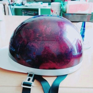 ヘルメット　半キャップ　ワンオフ塗装　パープル　紫　ラメ　シルバー　メタリック(ヘルメット/シールド)