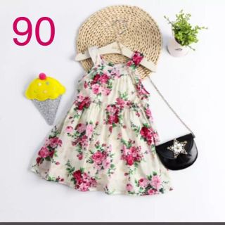 花柄ワンピース ホワイト90(ワンピース)