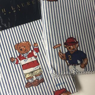 ラルフローレン ベアー ストライプクッションカバー 2個セット新品