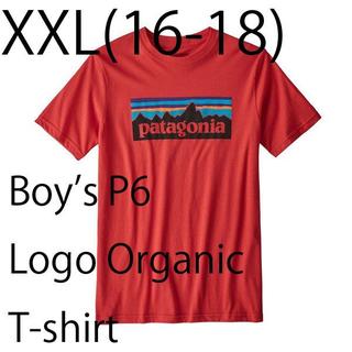パタゴニア(patagonia)の新品XXL(16-18) パタゴニア ボーイズP6 ロゴ オーガニックTシャツ赤(Tシャツ(半袖/袖なし))