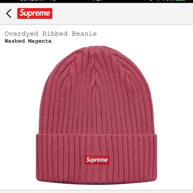 Supreme(シュプリーム)のsupreme Overdyed Ribbed Beanie マゼンタ メンズの帽子(その他)の商品写真