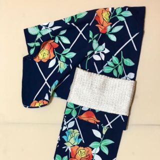 レトロ 浴衣 薔薇 花柄 濃紺 ヴィンテージ vintage 豆千代モダン 藍色(浴衣)