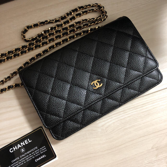 最上質 CHANEL キャビアスキン チェーンウォレット ショルダーバッグ