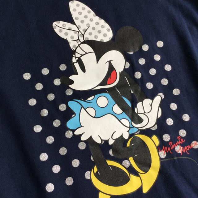 Disney(ディズニー)の【 160 】 ミニーちゃん 半袖 Tシャツ 紺色 ディズニー ラメ 水玉 キッズ/ベビー/マタニティのキッズ服女の子用(90cm~)(Tシャツ/カットソー)の商品写真