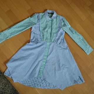 ザラ(ZARA)のZARAザラシャツワンピXSチュニック美品ストライプ春夏授乳(ミニワンピース)