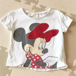 ザラキッズ(ZARA KIDS)のZARA★86 ミニー スパンコール リボン Tシャツ ディズニー トップス(Ｔシャツ)