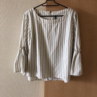 シマムラ(しまむら)のしまむら ストライプ フレア袖 シャツ 美品 L(シャツ/ブラウス(長袖/七分))