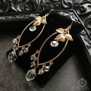 【Mhe-028】マーキスフープフラワー＆クリスタルピアス/イヤリング可(ピアス)