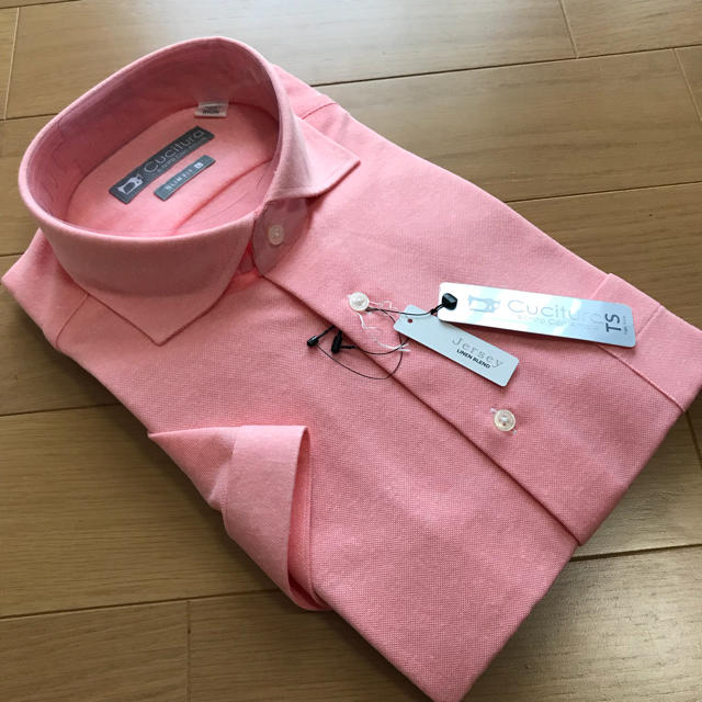 スーツカンパニーコットンリネンジャージードレスシャツM39ピンク新品カッタウェイ