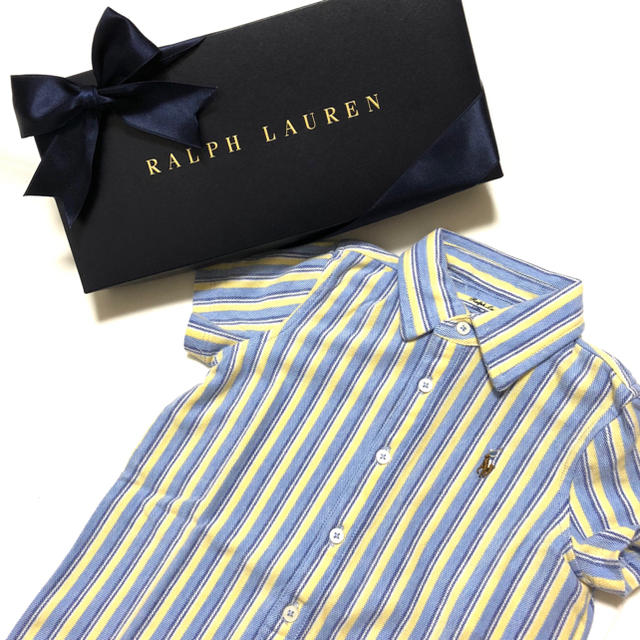 Ralph Lauren(ラルフローレン)の2018新作☆新品✨コットン オックスフォード ショートオール 9M/75 キッズ/ベビー/マタニティのベビー服(~85cm)(ロンパース)の商品写真