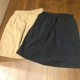 色違いスカートセット1000円ポッキリ《ネイビー・ベージュ》(ひざ丈スカート)