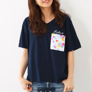 ロデオクラウンズワイドボウル(RODEO CROWNS WIDE BOWL)のRODEOCROWNS フラワー レオパード ルーズ Vネック Tシャツ(F)(Tシャツ(半袖/袖なし))