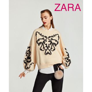 ザラ(ZARA)のsale!新品タグ付☆ZARAザラ☆コード刺繍入りバルーンスリーブスウェット(トレーナー/スウェット)