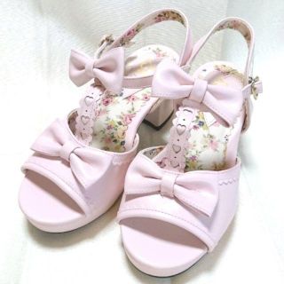 ユメテンボウ(夢展望)の夢展望☆新品♪2連リボン＆ハートパンチング＊Tストラップロリータサンダル(サンダル)