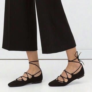 ザラ(ZARA)のZARA ザラ 37サイズ レースアップ フラット シューズ 24センチ(バレエシューズ)