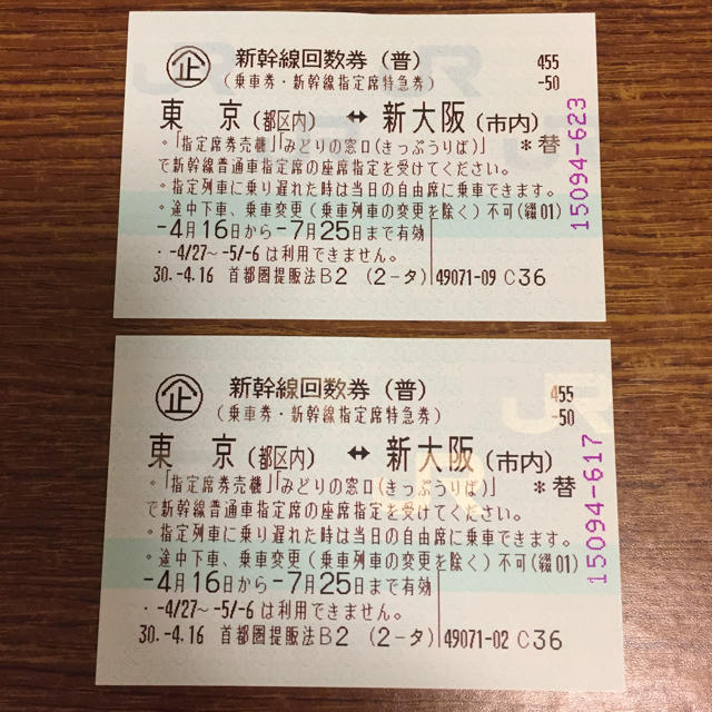 新幹線チケット 東京〜大阪