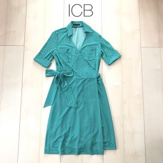 アイシービー(ICB)の美品◇アイシービーICB カシュクールワンピース 半袖 通勤仕事 海外 上品(ひざ丈ワンピース)