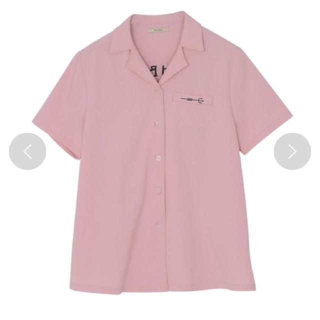 EATME(イートミー)のEATME ロゴ刺繍ボーリングシャツ ピンク レディースのトップス(シャツ/ブラウス(半袖/袖なし))の商品写真
