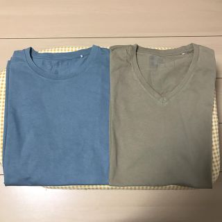 ジーユー(GU)のGU BASIC T-SHIRTS Lサイズ ベージュ ブルーグレー2枚(Tシャツ/カットソー(半袖/袖なし))