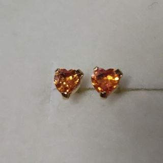 3mm ハート オレンジサファイア K14YGピアス（キャッチなし）［P137］(ピアス)