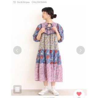 ドットアンドストライプスチャイルドウーマン(Dot&Stripes CHILDWOMAN)のブロックプリント パッチワークボリュームワンピース(ロングワンピース/マキシワンピース)